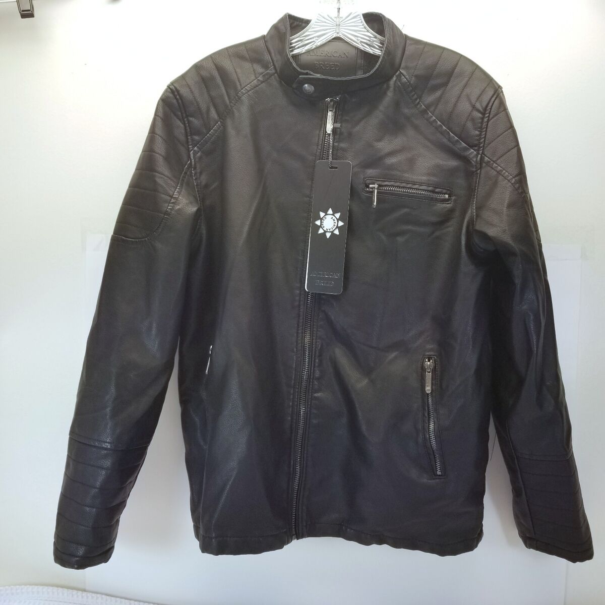 American Breed Men's Black Faux Leather Motorcycle Jacket SZ American Breed Men's Black Faux Leather Motorcycle Jacket SZ