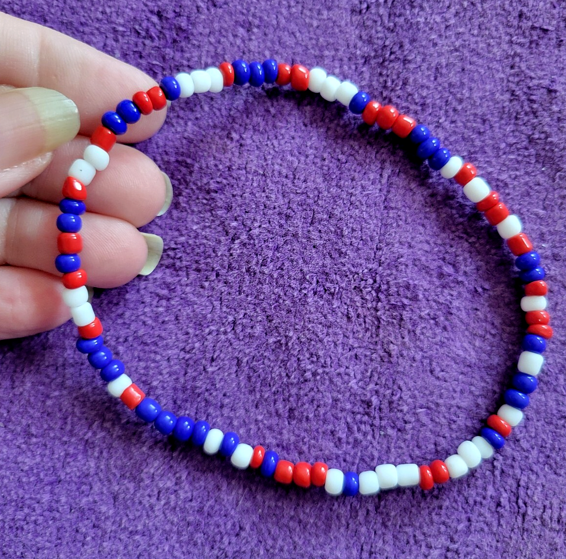 Anklet USA Red White & Blue No Pattern Glass Bead Beaded - Unique - 9 1/2