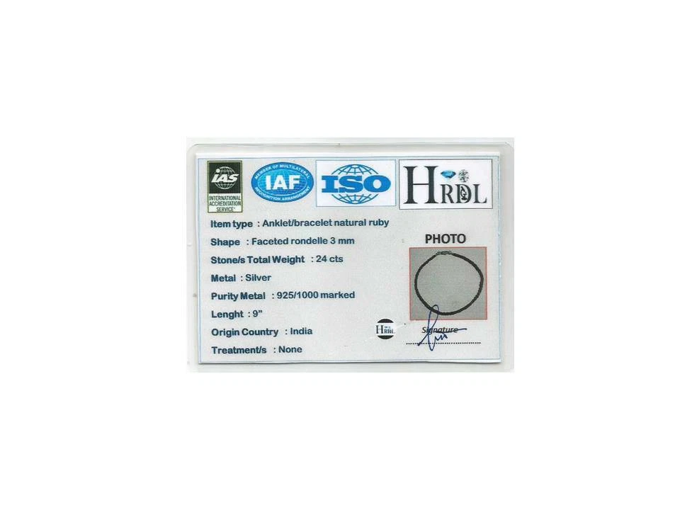 Cavigliera/bracciale 24 ct rubini e argento sterling con certificato - Immagine 2 di 2