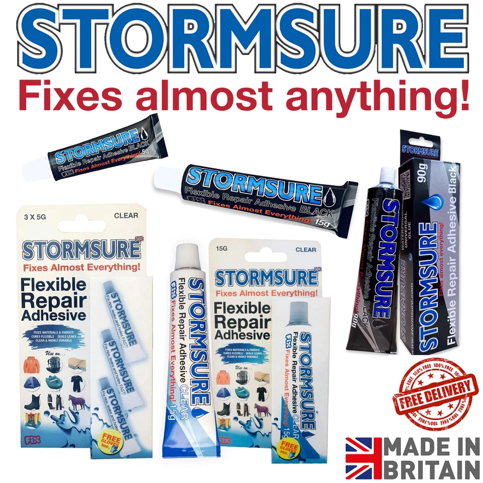 STORMSURE BLACK FLEXIBLE REPAIR ADHESIVE GLUE TENT WADERS RIPS HOLES BOOTS SHOE