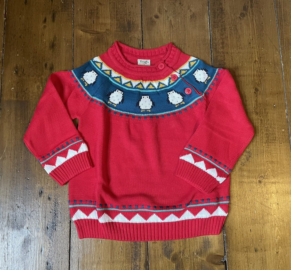 BNWT Frugi Organic Boys Penguin Fair isle Knit Christmas Jumper