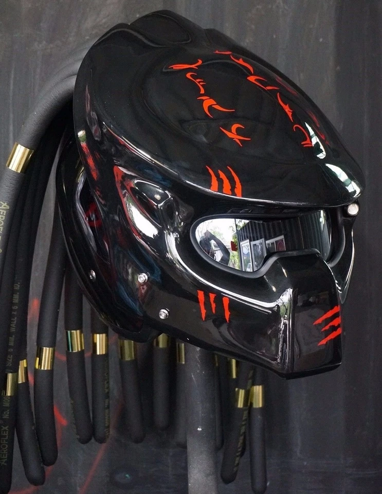 Casco Predator Wolf personalizado negro brillante cascos de motocicleta casco novedad: M,L Foto 3 de 4