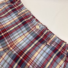 Ralph Lauren Polo Jean Company Mens Red Madras Cotton Flat Front Cargo Shorts 40