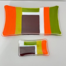 Handcrafted MCM Fused Glass Trinket Dishes Set of 2