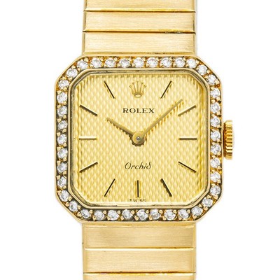 Rolex Orchid 385 Vintage 18K YG Diamond Bezel Gold Dial Quartz