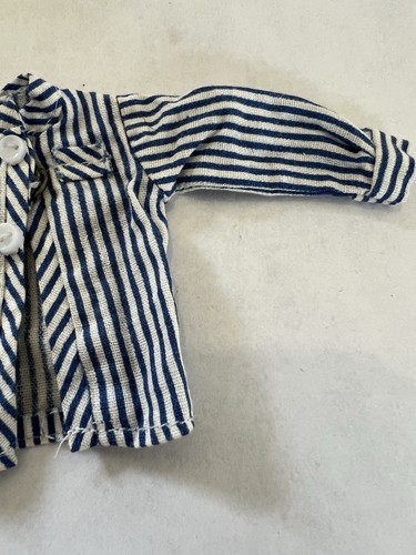 Vintage Barbie Doll Shirt Blue And White Stripes Long Sleeves Snap Closure - Picture 3 of 8