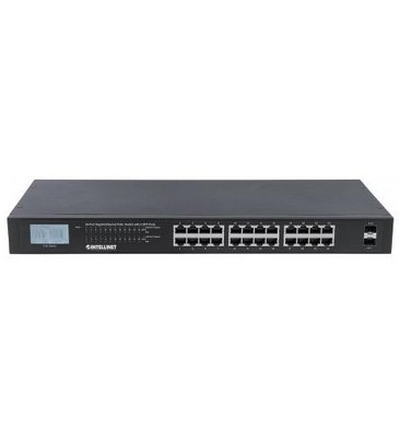 Intellinet 24-Port Gigabit Ethernet PoE+ Switch with 2 SFP Ports with LCD