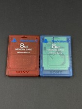 Sony OEM PlayStation PS1 Crimson Red/Island Blue Memory Card Bundle Clean Works