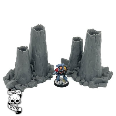 2x Vulkan Rauch Stapel Turm Schornstein Felsen Fantasy 28mm Wargaming Gelände Landschaft