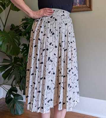 Vtg Chaus Geometric Confetti Accordion Pleated Midi Skirt 80s Retro Career Funky