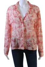 Zara Womens Cotton Abstract Print Collared Button Down Pajama Top Pink Size M