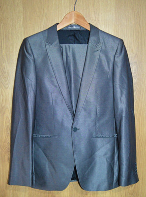 Milan Collection grauer 2-teiliger Anzug Blazer 36R - Hose - 30W 30L