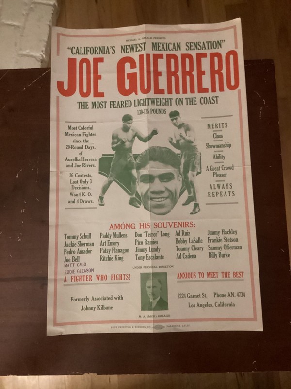 Los Angeles Fighter Joe Guerrero Poster 1920's 12x18