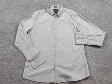 Algo Shirt Mens Large Gray Long Sleeve Button Slim Fit Cotton Stretch