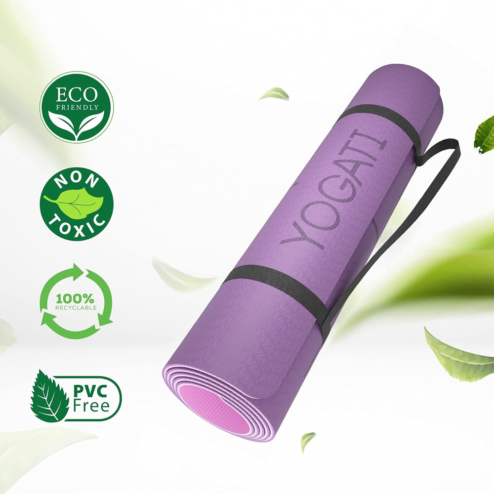 Non-Slip Yoga Mat with Alignment Lines & Carry Strap for Pilates