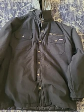 Dickies Mens Shirt Jacket XL Black Workman's Duck Hooded Canvas Full Zip Outdoor