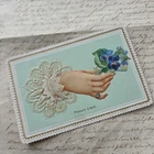 Late 19th Century Card with Lace Application Chromo Hand with Flowers and Ring