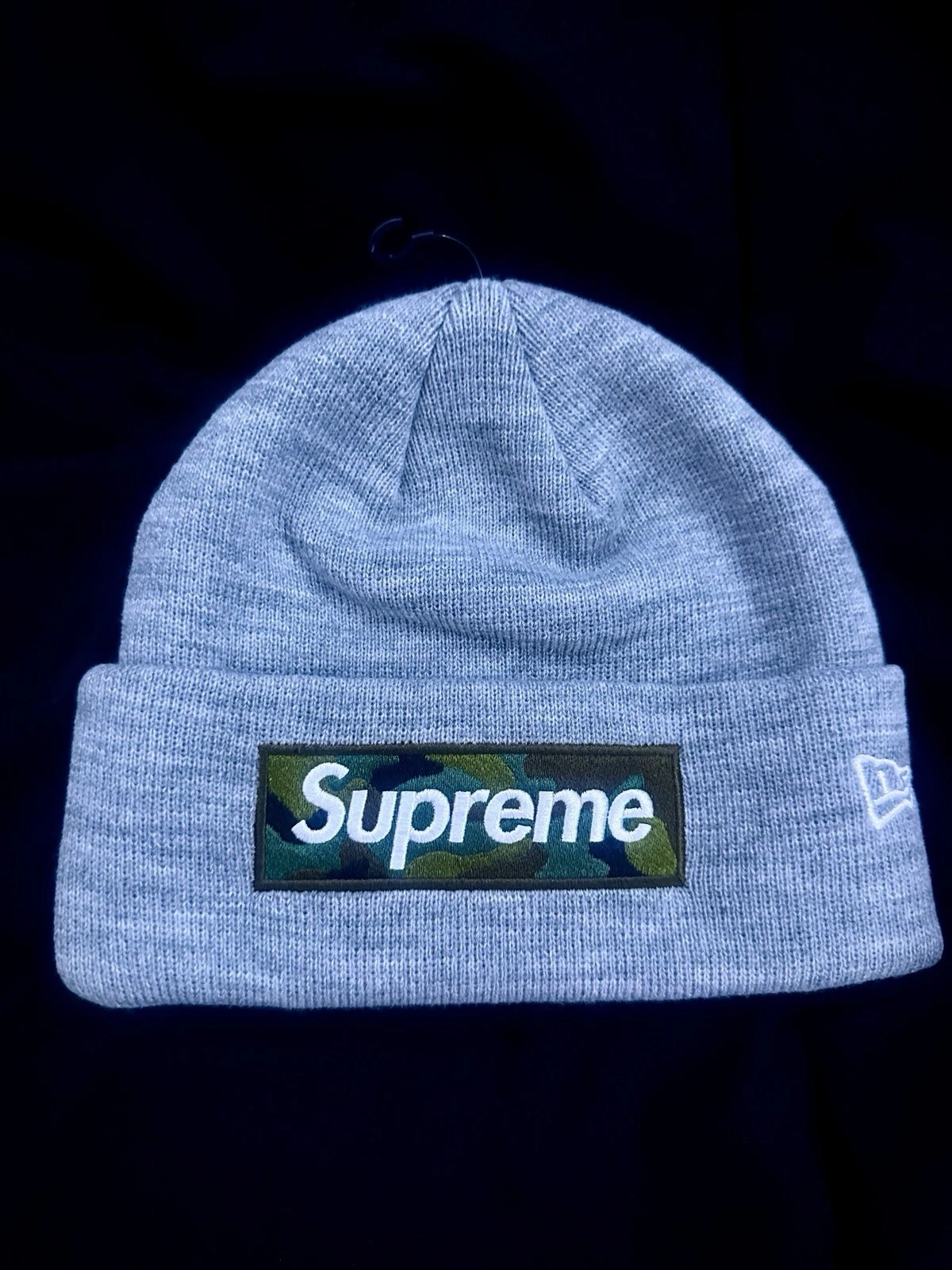 Supreme New Era Camo Box Logo Beanie – Heather Gray (FW23) New in Bag