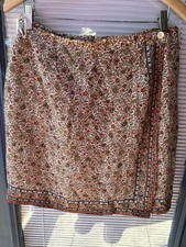 Vtg Talbots 14 Petite 100 Silk Floral Bohemian Mini True Wrap Skirt Fall Warm
