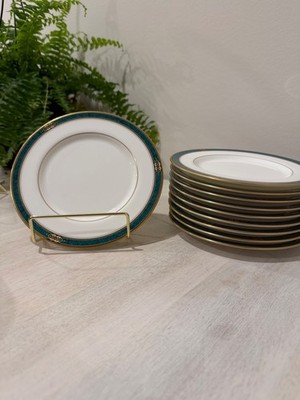 Set of 10 Mikasa Emerald Bay AK023 Bone China Salad Plates 8'' Gold Trim