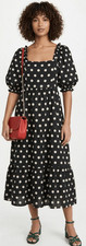 Faithful the brand womens small size 4 dress 100% linen polka dot maxi black