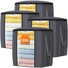 1 Pack 120L Extra Large Clothes Storage Bags Foldable Blanket Fabric Gray