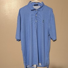 Turtleson Polo Shirt Mens L Large Golf Blue Polka Dot Geometric Short Sleeve