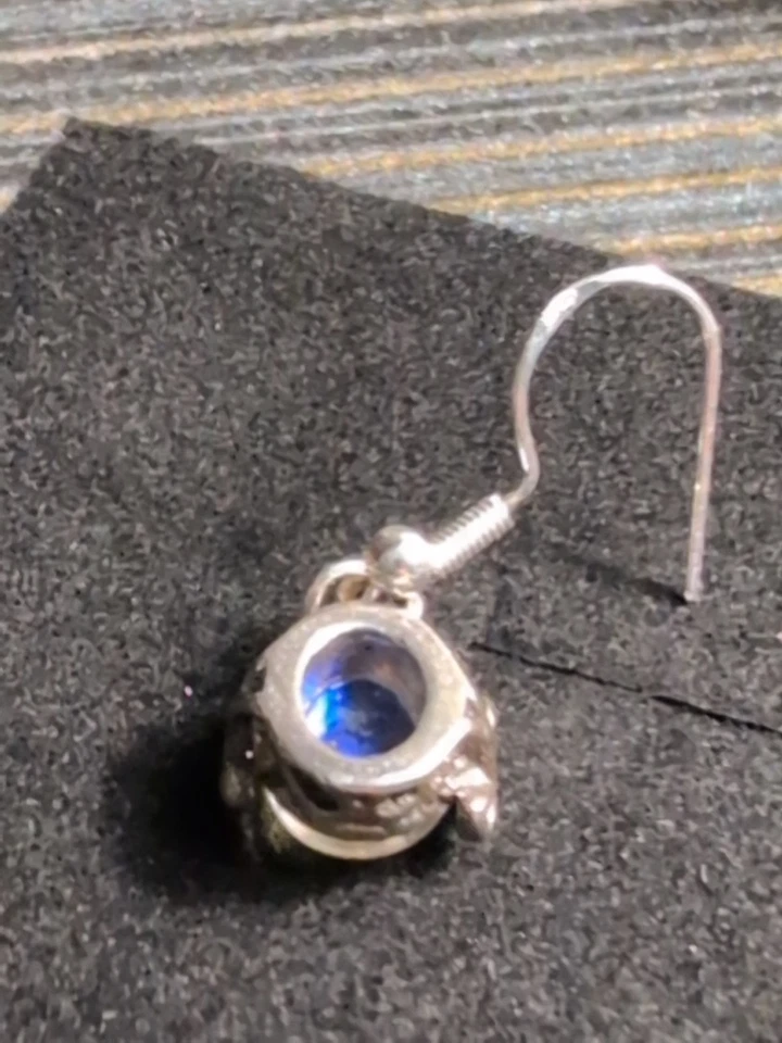 Pendientes colgantes vintage de vidrio laminado o piedra lunar de ley 925 únicos Foto 4 de 4