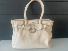 My Flat in London softcream leather purse with silver hardware pink satin lining
