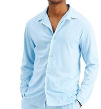 Club Room Men's Sleep Shirt Piped Cotton Modal Waterline Button Blue XL NEW