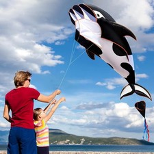 Large Orca Dolphin Kite Frameless 4ft 9in Outdoor Wind Kite w/ Wheel NEW