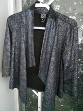 Ciara Sun Woo Black Glitter Open Front Jacket Cardigan Komono Sz XL 