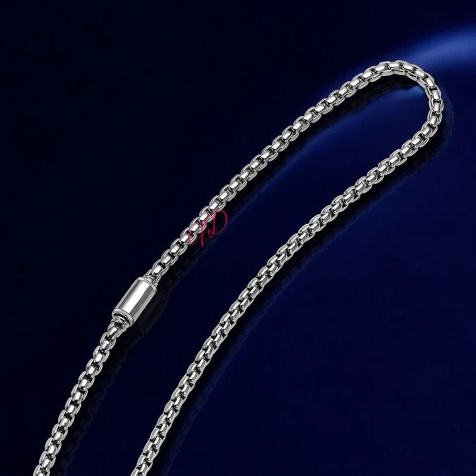 Collar de cadena de caja de platino de 4,3 mm de peso de 35 gramos sólido PT950 para hombre Foto 3 de 4