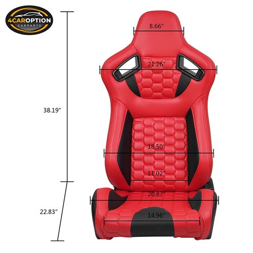 Pair Of Universal Honeycomb Racing Seats + Dual Slider Red Black PU Leather - Bild 4 von 7