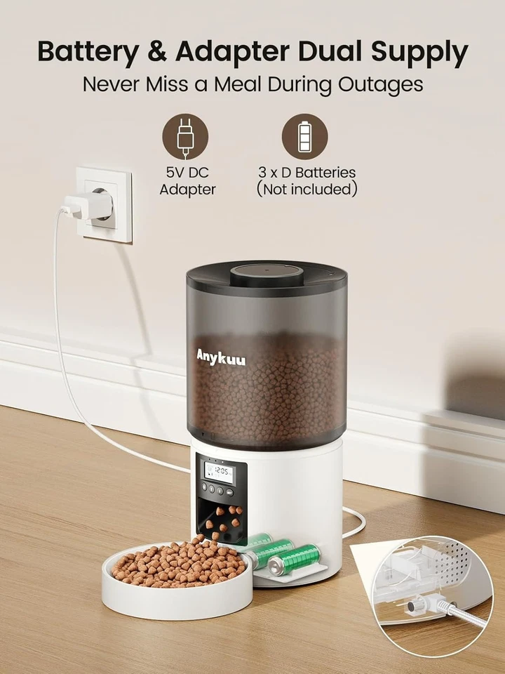 Distributore Automatico Cibo Gatti 4L Dispenser Crocchette Gatto Con Timer Progr - Immagine 4 di 4