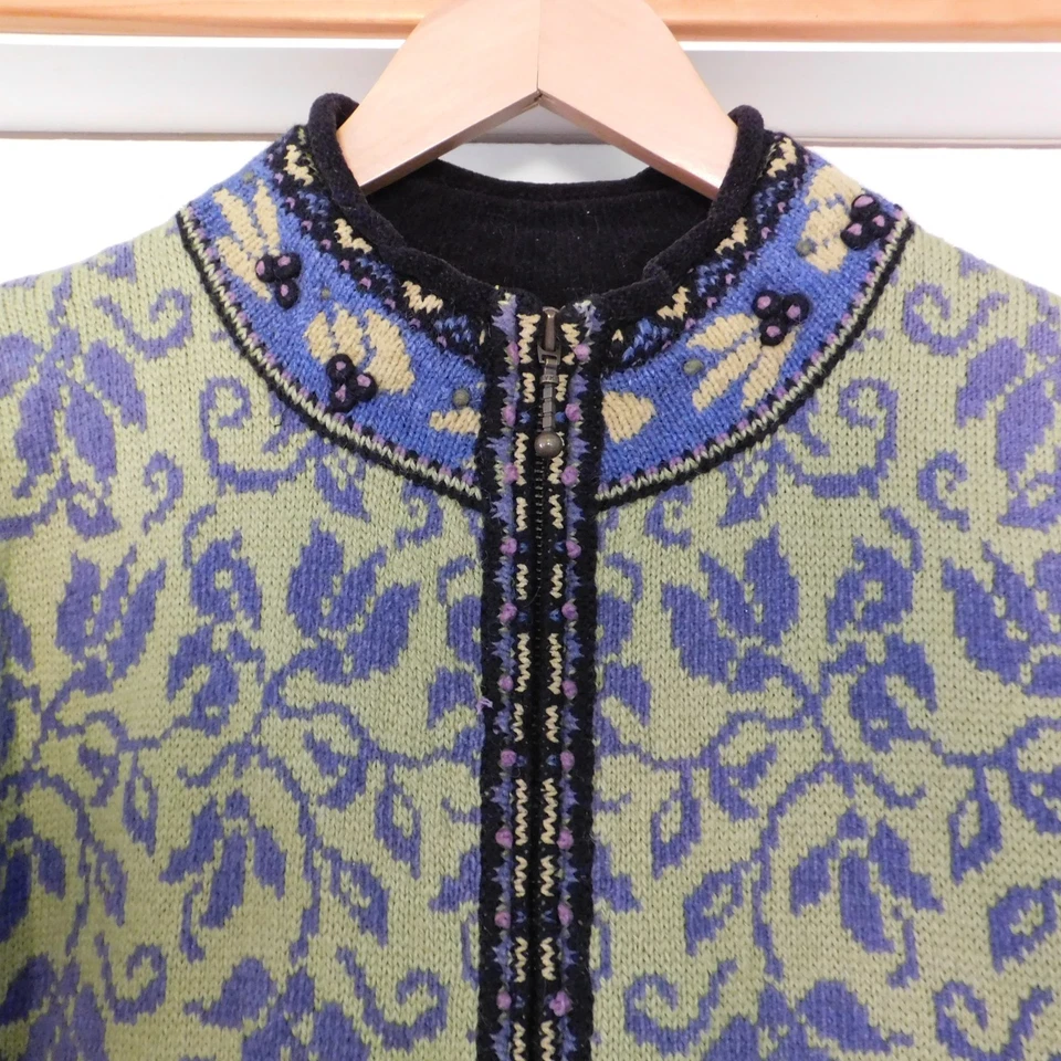 Suéter De Colección Diseño Islandés Para Mujer Verde Lana Bordado Floral Nórdico M Foto 2 de 4