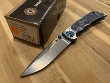 Spartan Blades Harsey Blue Sugar Skulls Titanium Frame Lock Knife 3.98" S45VN
