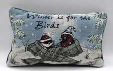 Decorative Cute Tapestry Pillow “Winter Is For The Birds” Cardinal and Snow Bird