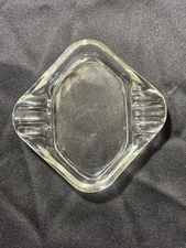 Vintage Retro Clear Glass Square Ashtray 6 Slots 4 1/2" 