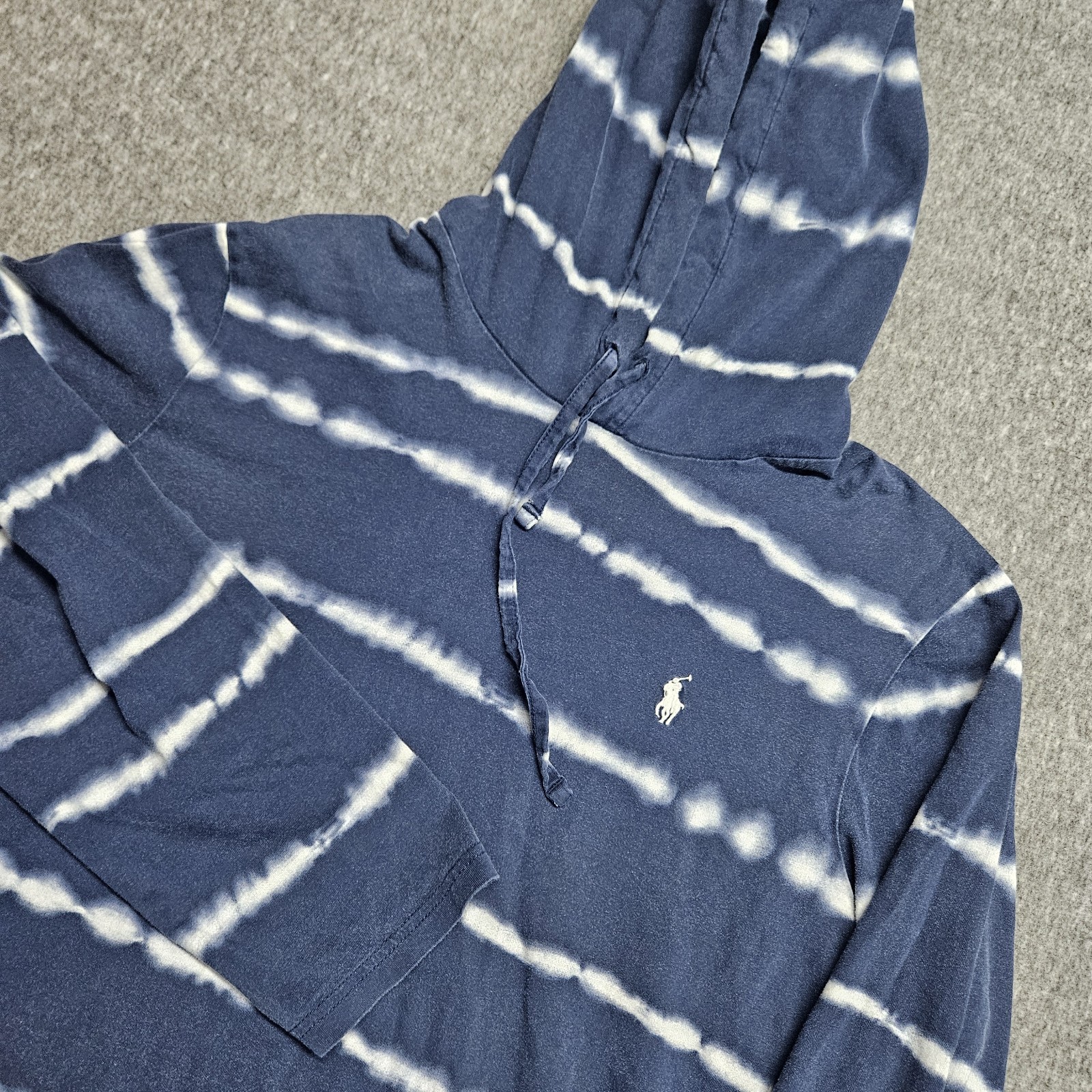 Polo Ralph Lauren Hoodie Mens Medium Blue Tie Dye Stripe Pullover Lightweight