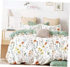 Duvet Cover Set 600 Thread Count Cotton Bedding Set White Floral Twin Green
