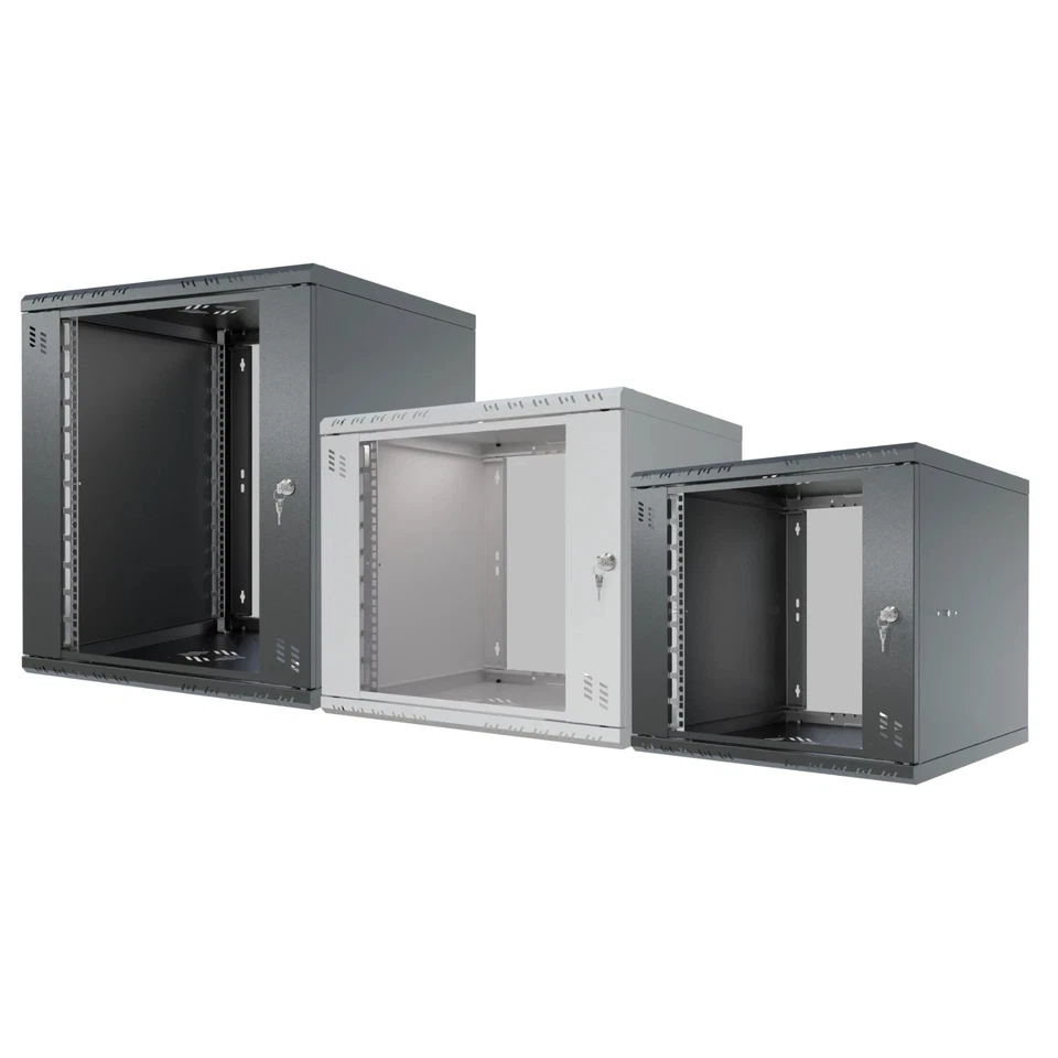 Armoire Rack 19" Standard 4U 6U 9U 12U 350-600 mm Noir Gris avec Porte Vitree - Photo 1/1