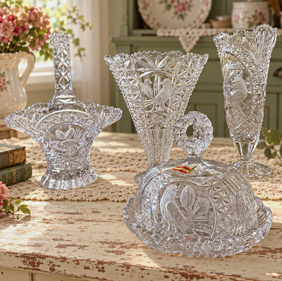 Vintage Hofbauer Byrdes Collection Lead Crystal 4-Piece Lot   West Germany