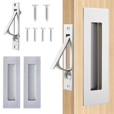 Pocket Door Hardware Set 2 Recessed Flush Finger Pulls 1 Edge Brushed Nickel