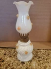 Vintage Small White Milk Glass Oil Lamp With Pink Flowers Roses