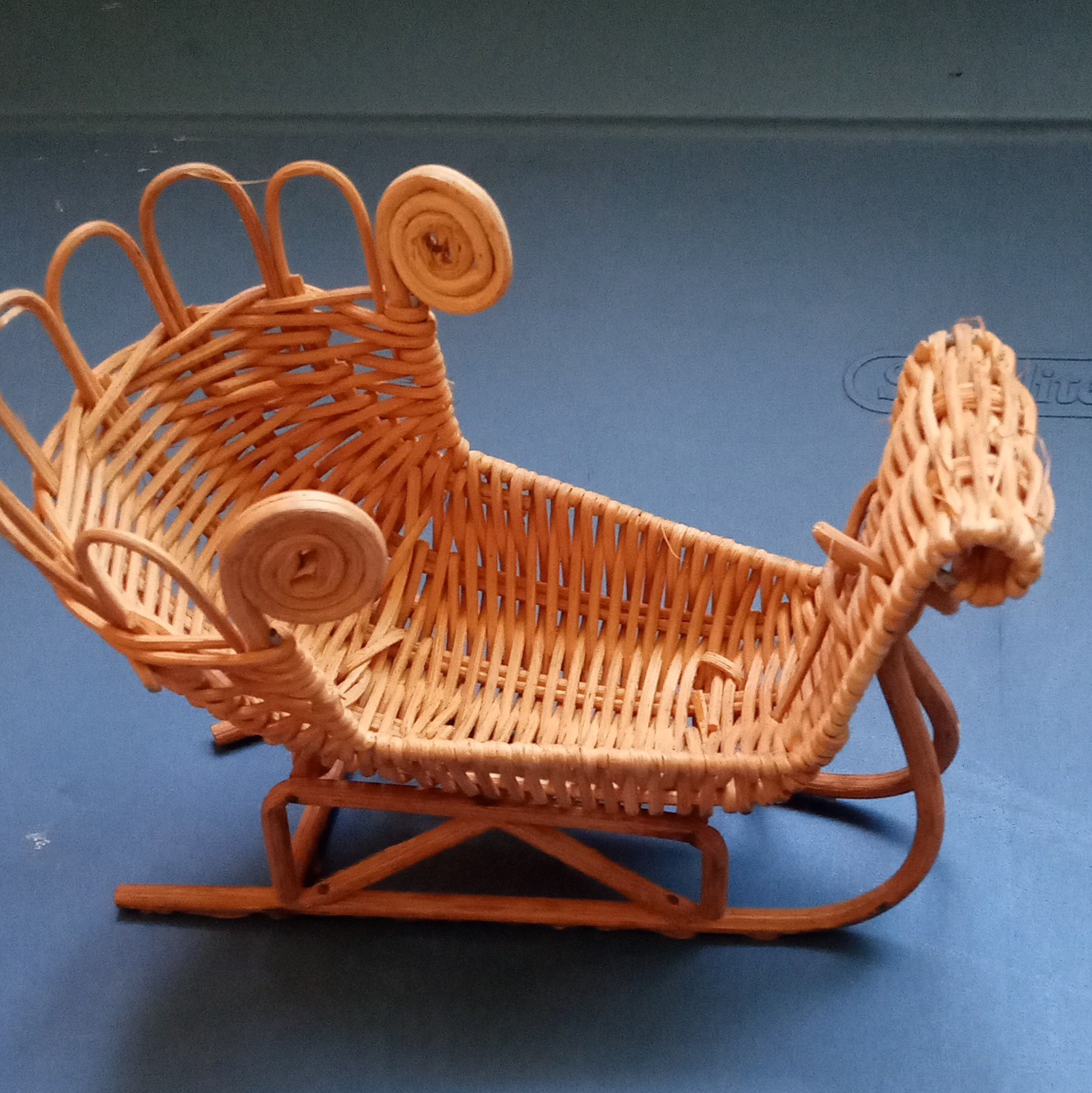 Miniature Brown Wicker Baby Carriage Buggy Pram Basket Cradle Decor