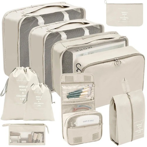 8Pcs Packing Cubes Luggage Storage Organiser Travel Compression Suitcase Bag UK