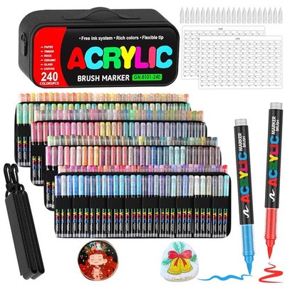 240 Colors Acrylic Paint Markers, Automatic Ink Control, Soft Brush Tip, Art, DI