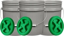 House Naturals 5 Gallon Food Grade Gray Bucket with Green Screw on Air Tight Lid