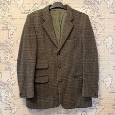 Dunn & Co Harris Tweed 42R Blazer 100% Wool Jacket Lined Mens Brown Green Check